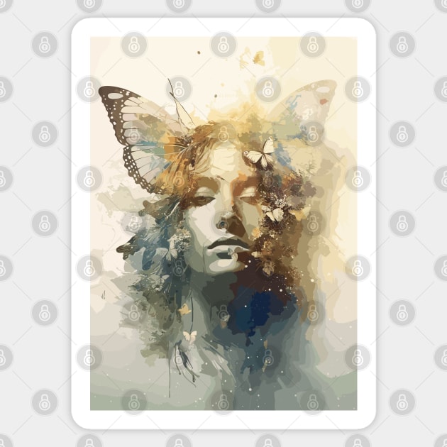 Lepidopterist Butterfly Woman Face Abstract Art Sticker by Art-Jiyuu